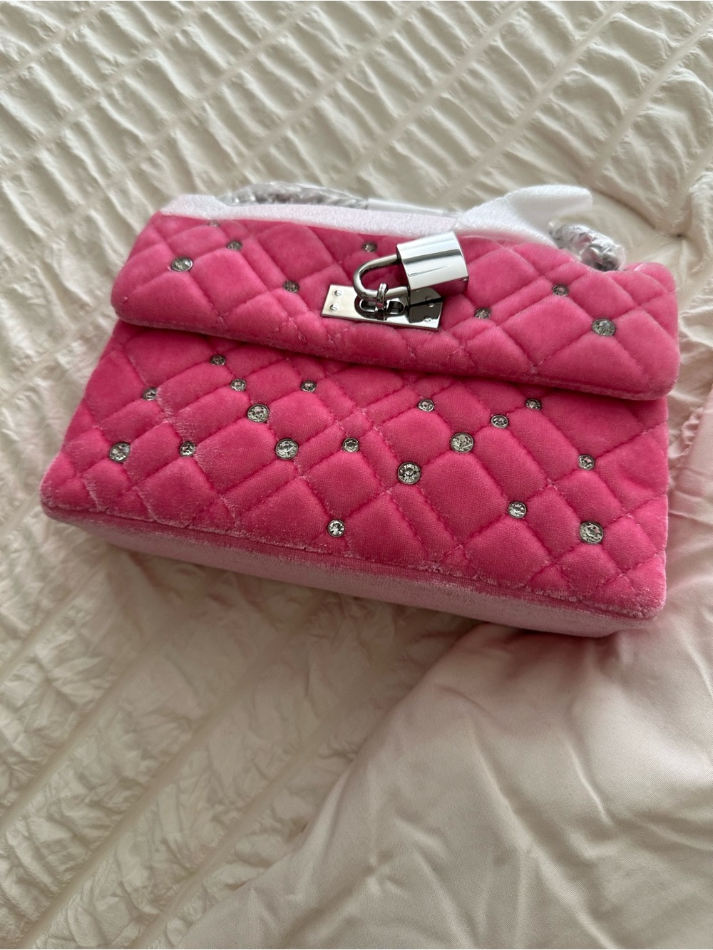 Pink Kurt Geiger Velvet Shoulder Bag - Picture 2 of 3